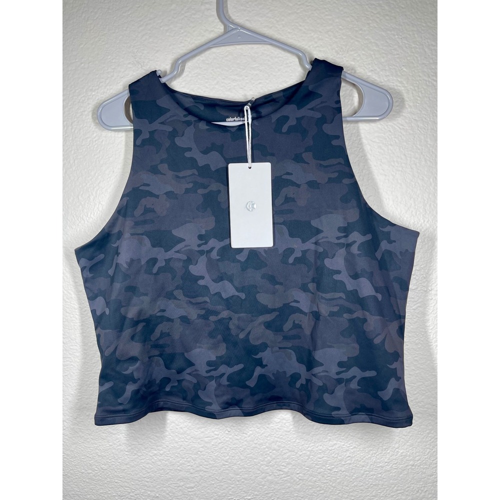 Colorful Koala Womens XL Cropped Tank Top Sleeveless Activewear Camo Print